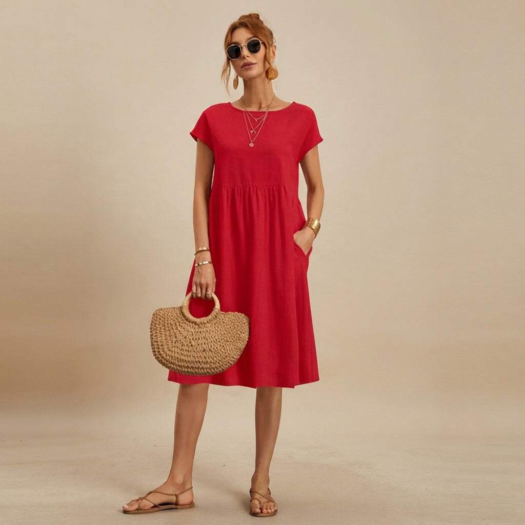 Shamzi - Sleek Round-Neck Midi Dress