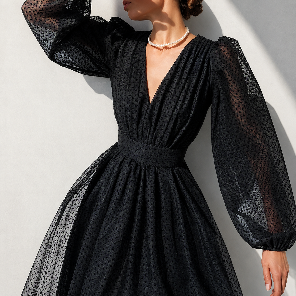 Emina - Stylish Long Sleeve V-Neck Dress