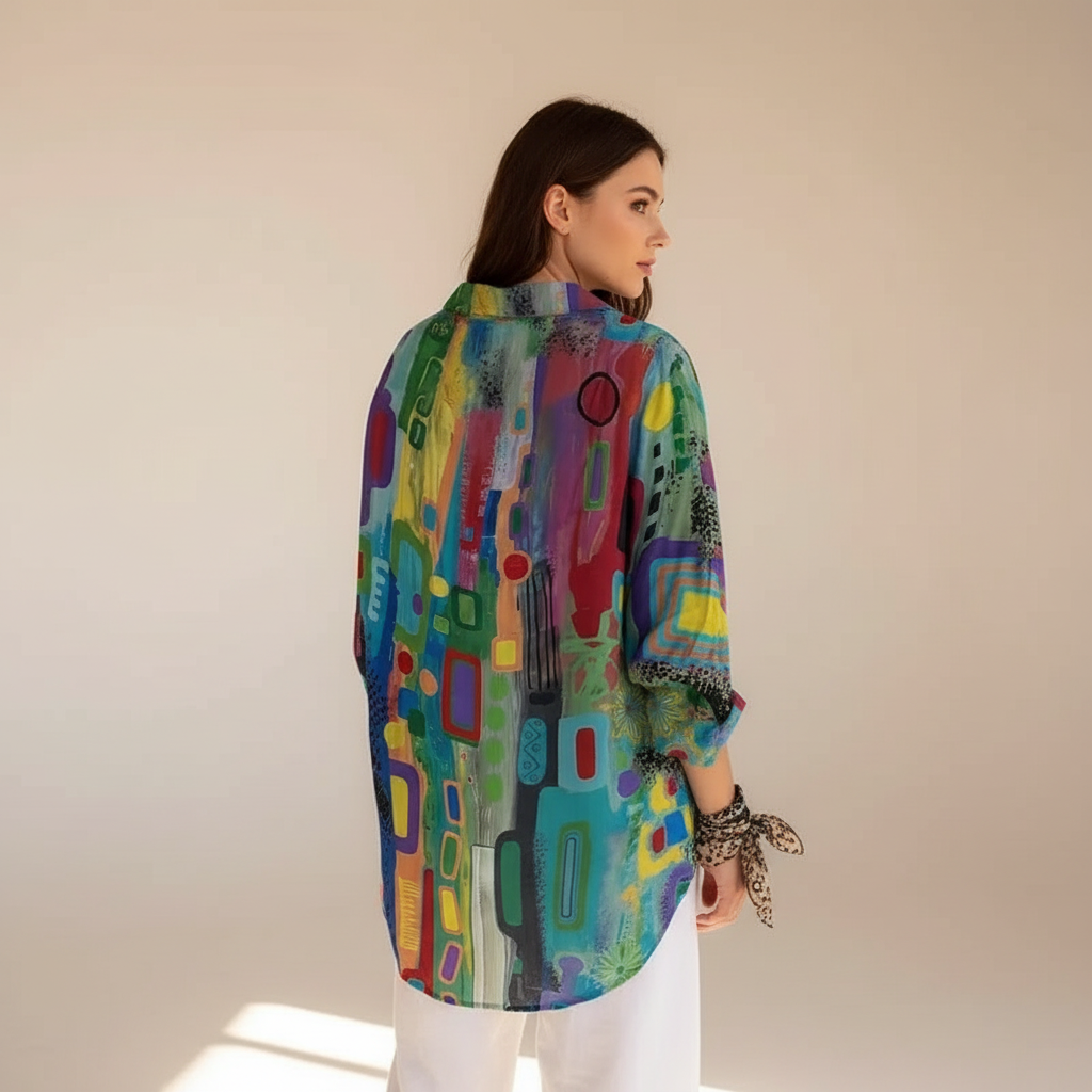 Naeryn - Trendy Print Button-Up Shirt