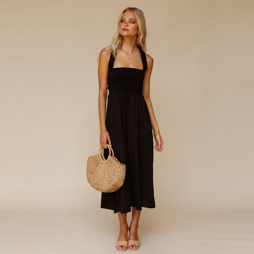 Lena - Sophisticated Square Neck Midi Dress