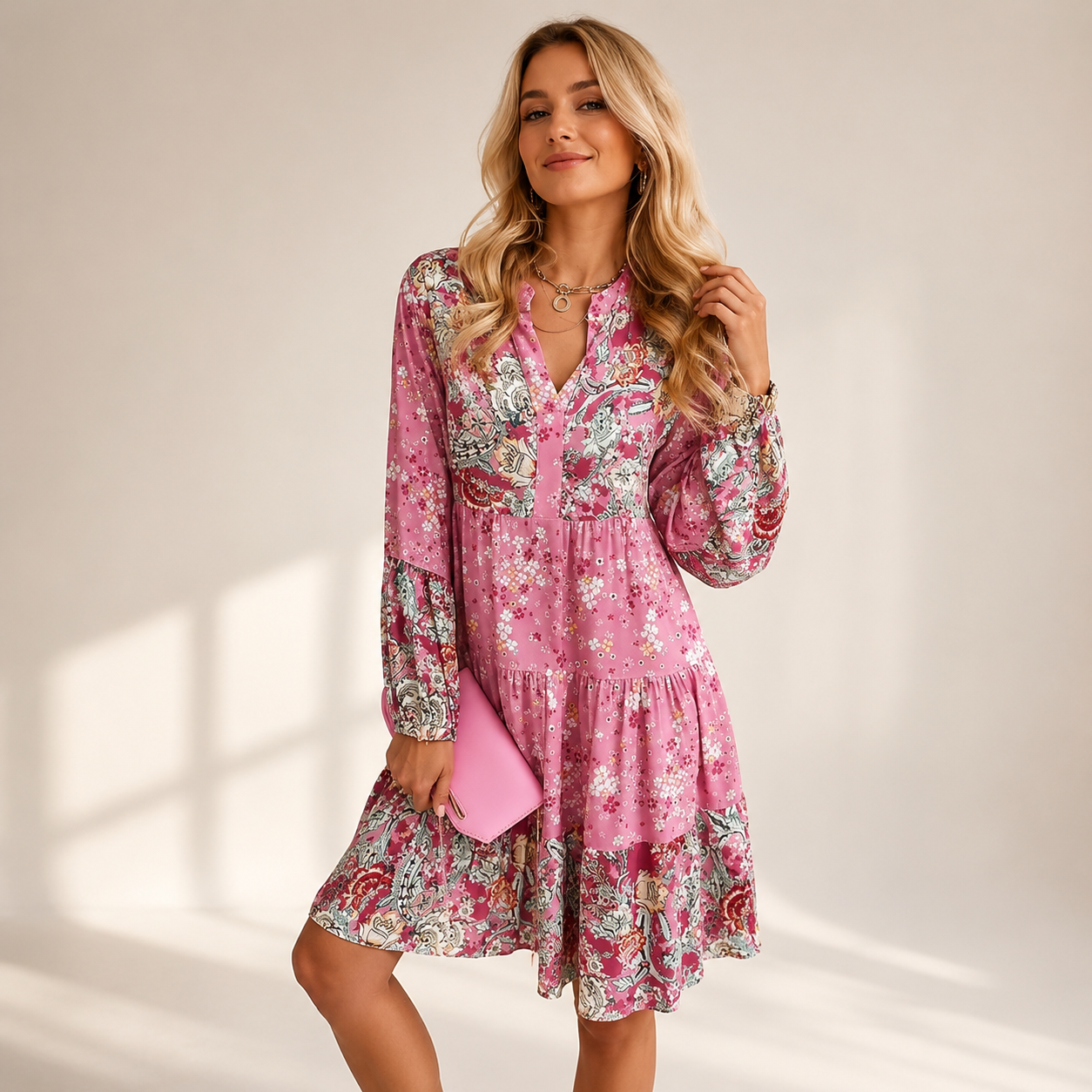 Jarnesha - Chic V-Neck Midi Dress