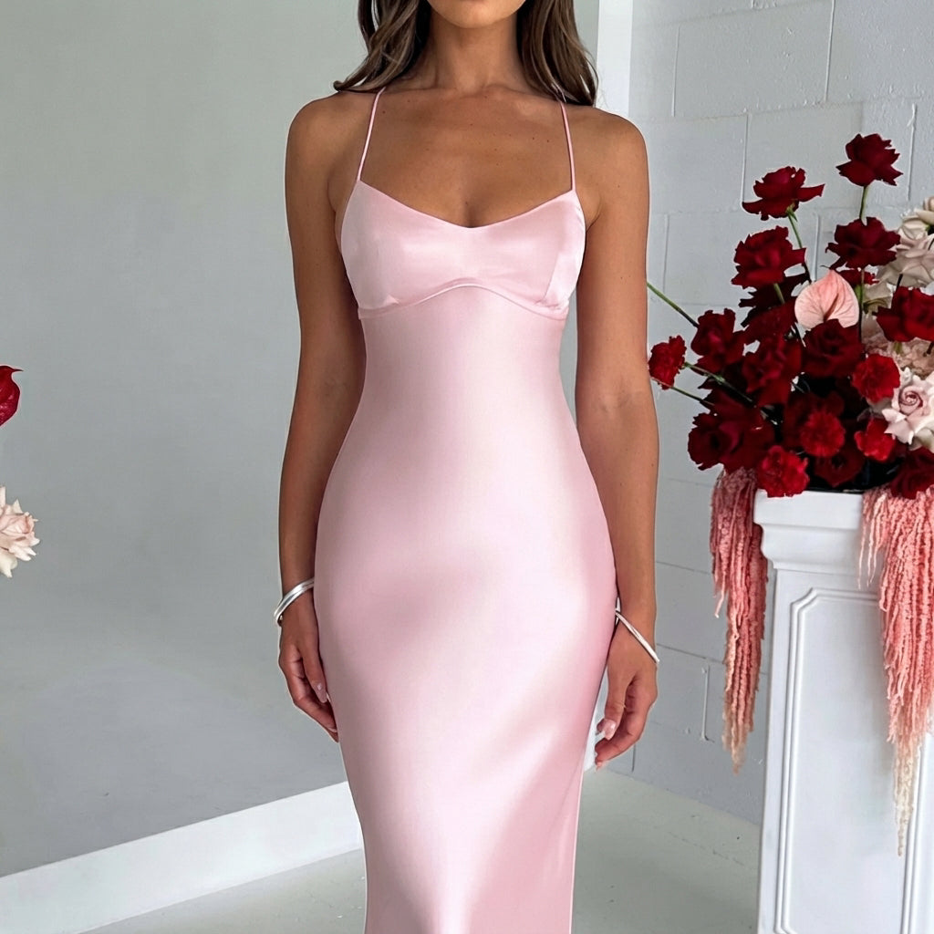 Melika - Glossy Slim-Fit Maxi Dress