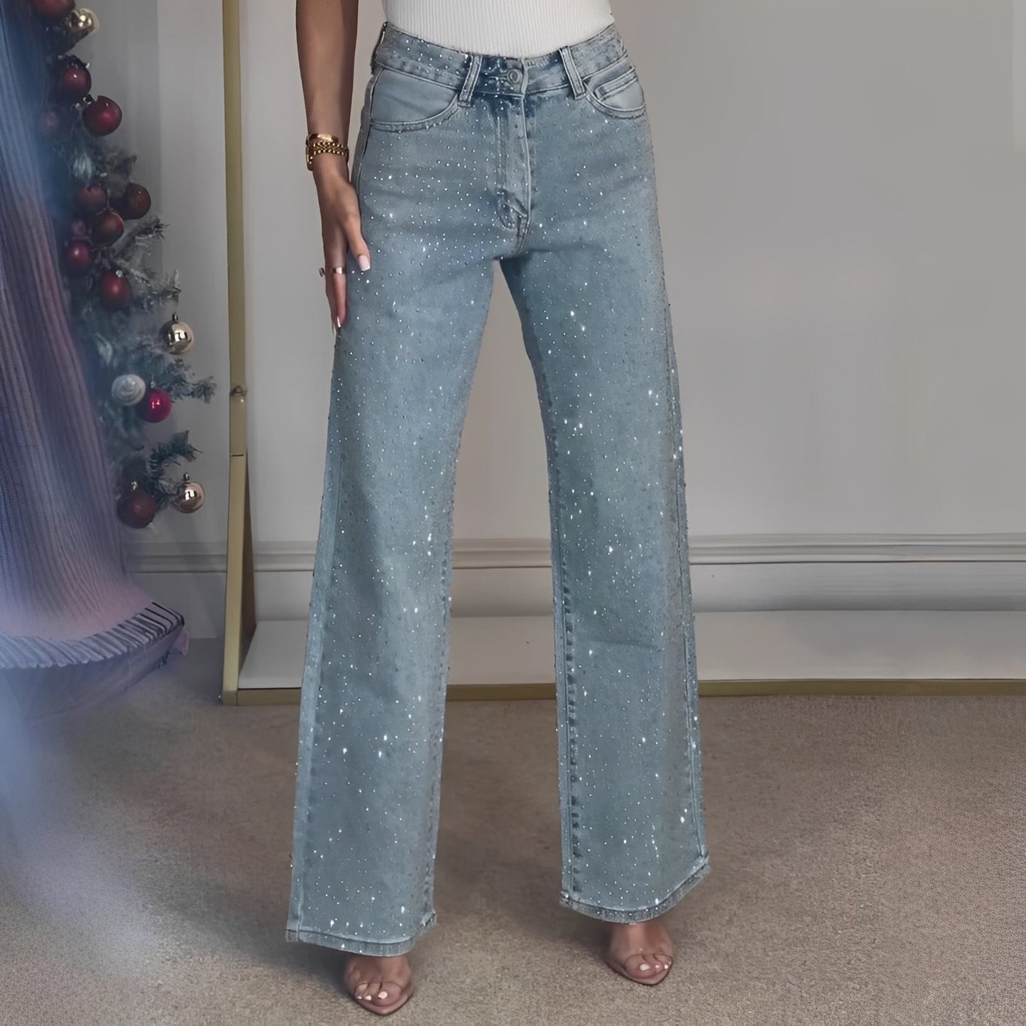Sandra - Stylish Glittery High Waist Pants