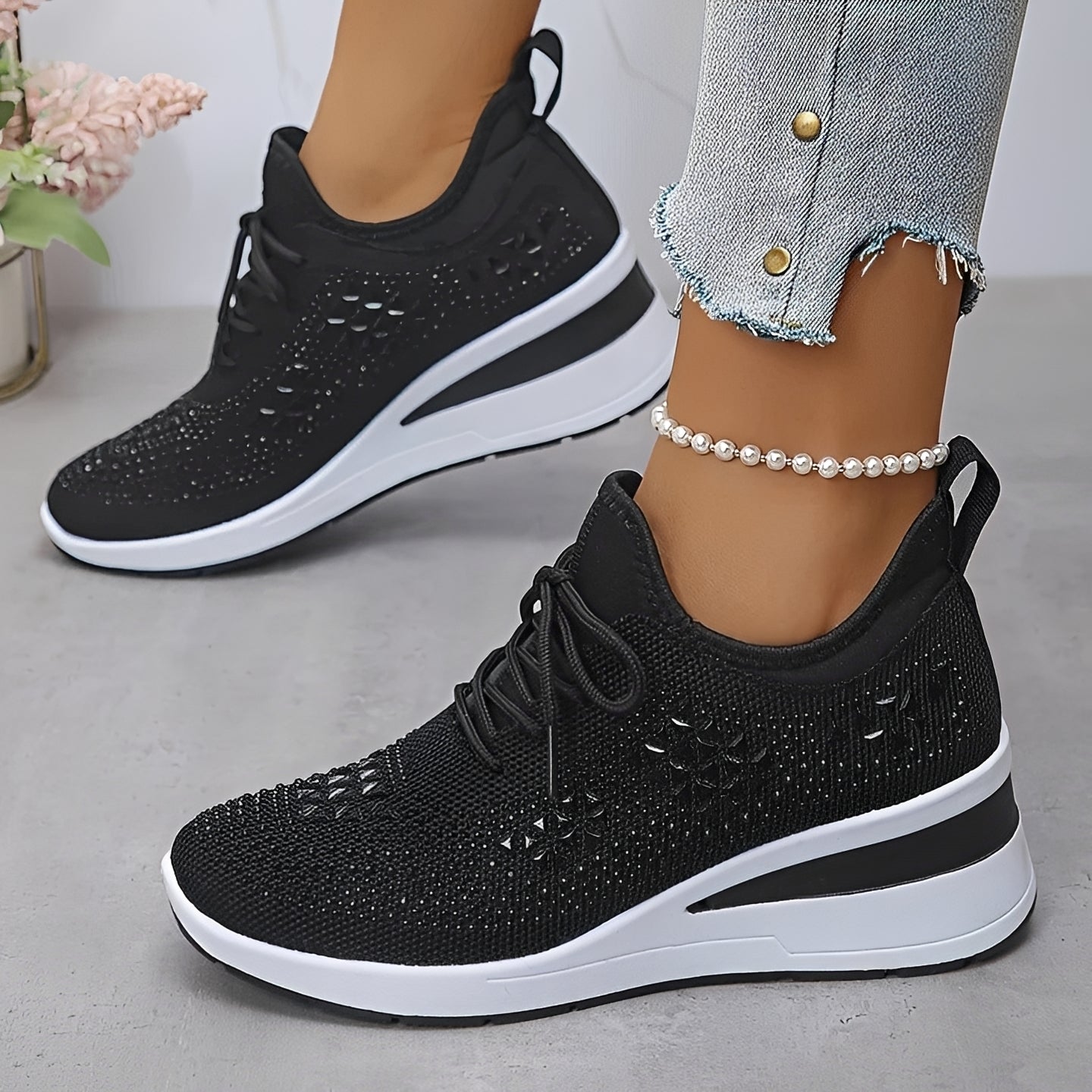 Elodie - Trendy Comfortable Sneakers with Rhinestone Accents