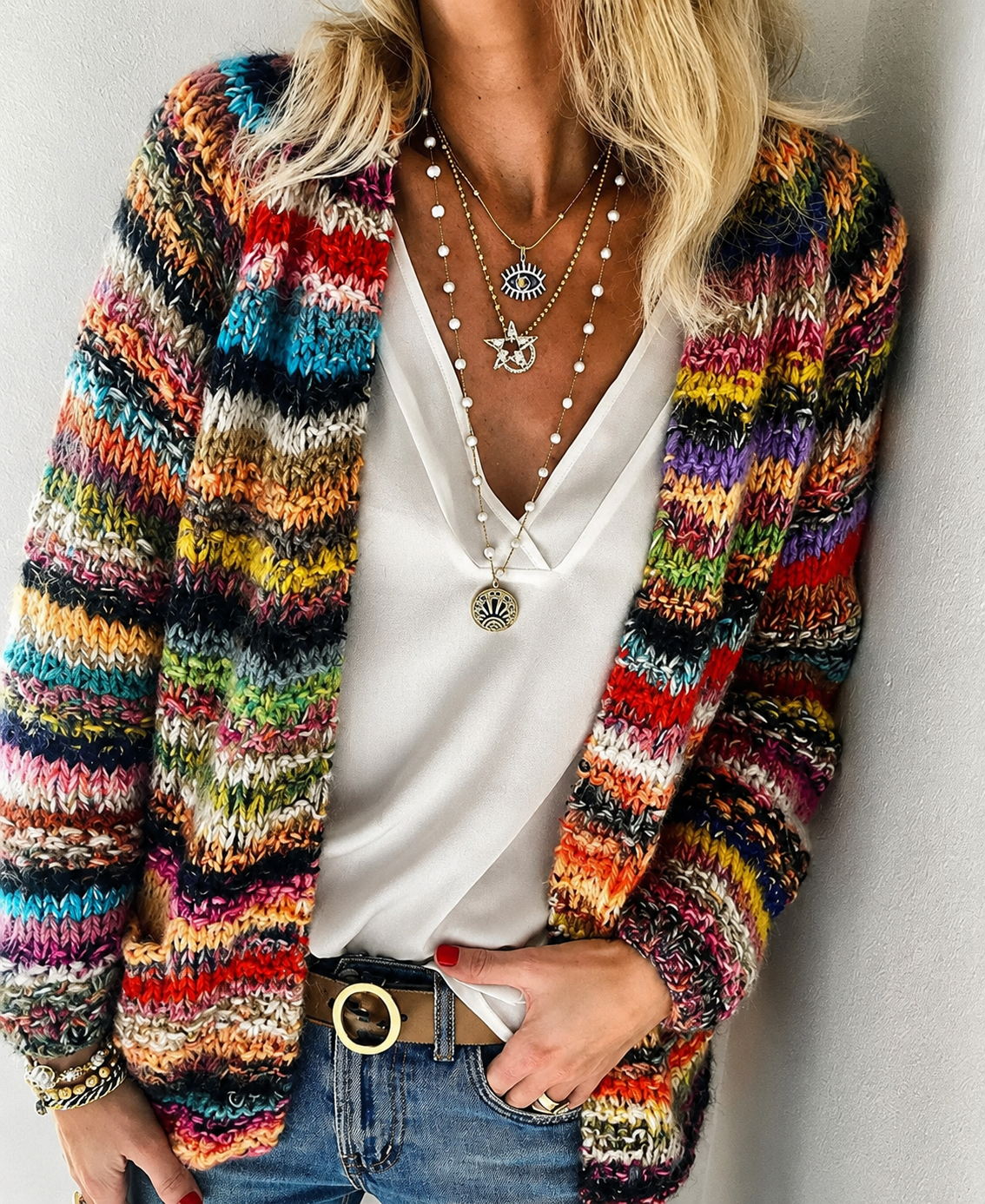 Edith - Comfortable Stripe Cardigan
