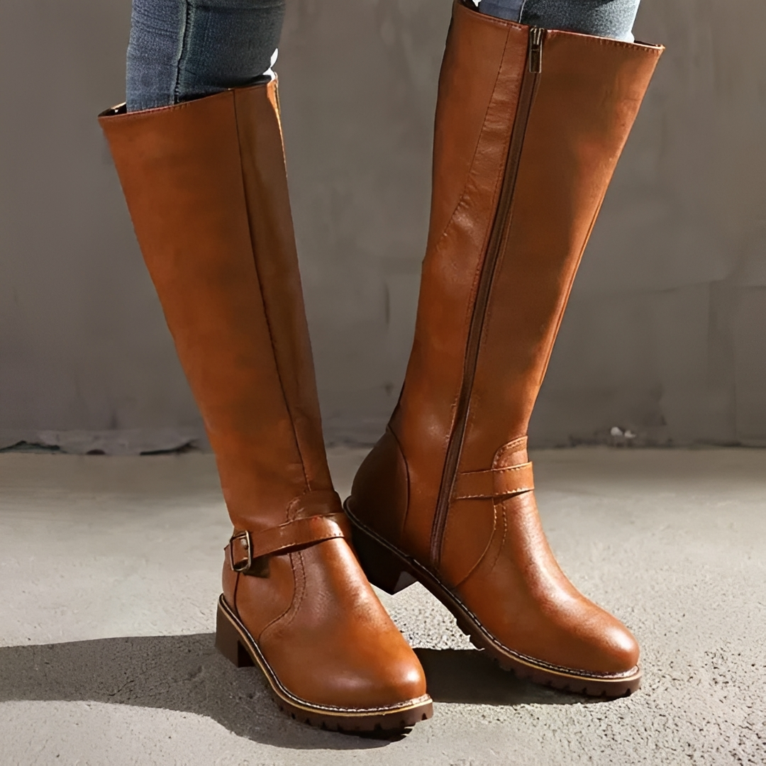 Joisha - Elegant Zippered Buckle Boots