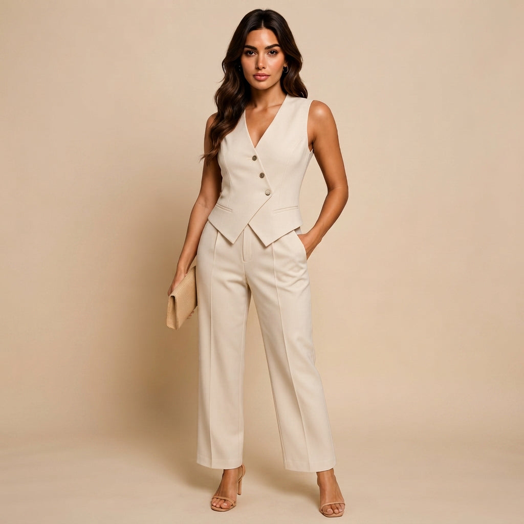 Fariba - Adaptable V-neck Sleeveless Top and Pants Suit Set
