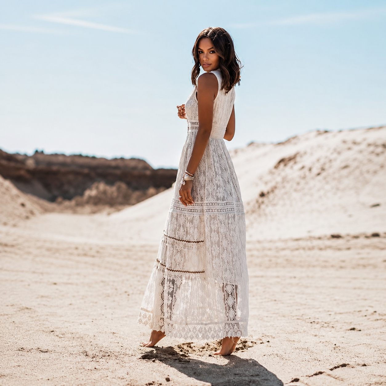 Flossie - Stylish V-Neck High Waist Long Dress