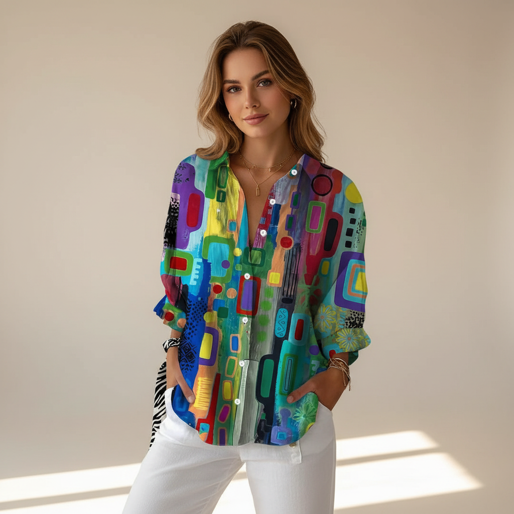 Naeryn - Trendy Print Button-Up Shirt