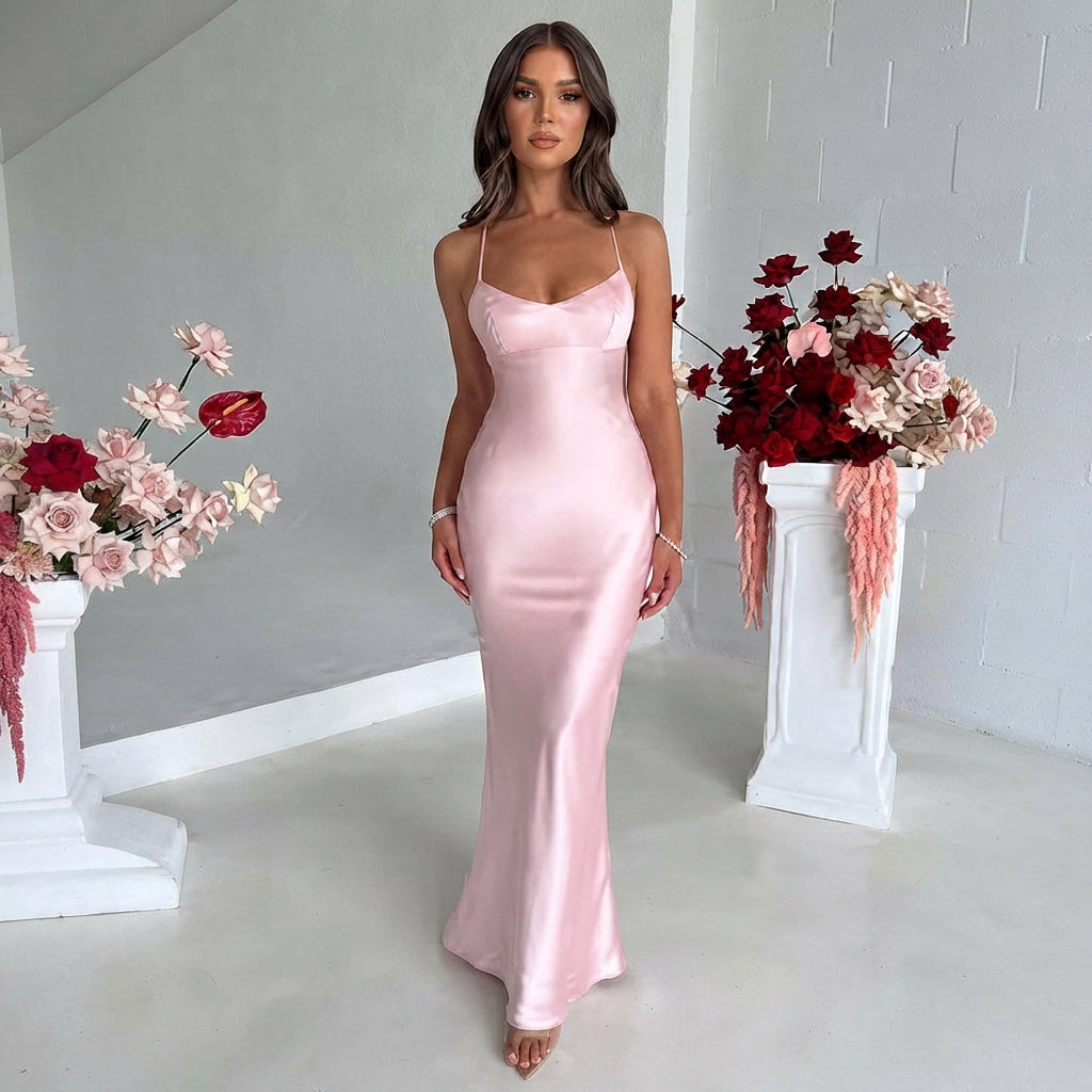 Melika - Glossy Slim-Fit Maxi Dress