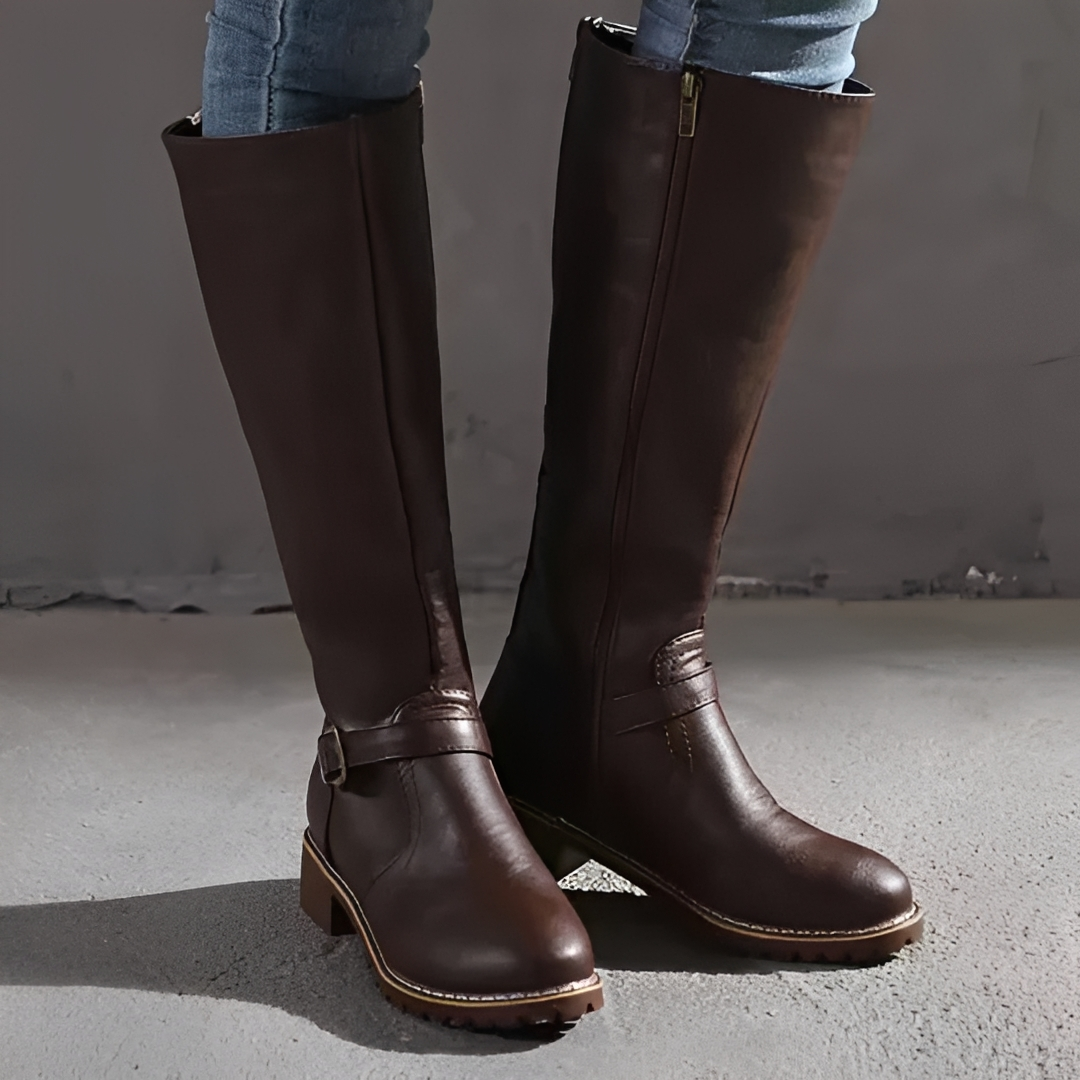 Joisha - Elegant Zippered Buckle Boots