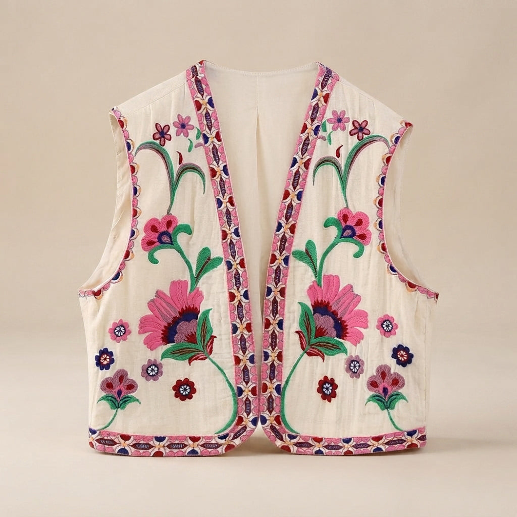 Mahya - Vintage Floral Embroidered Vest