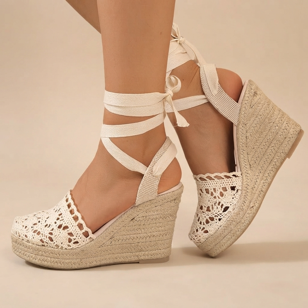 Jeanede - Chic Wedge Heeled Lace-Up Sandals