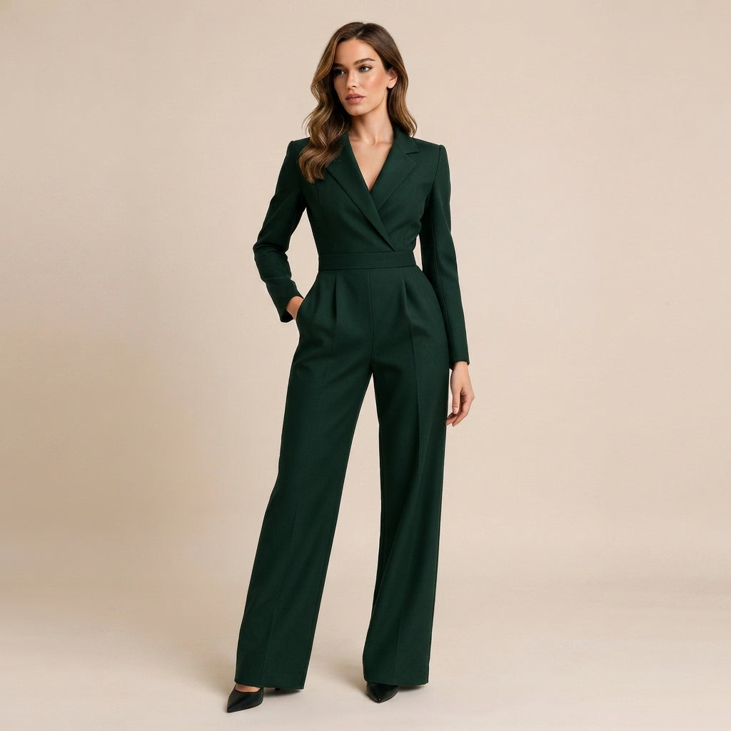 Elnaz - Stylish V-Neck and Wide-Leg Jumpsuit