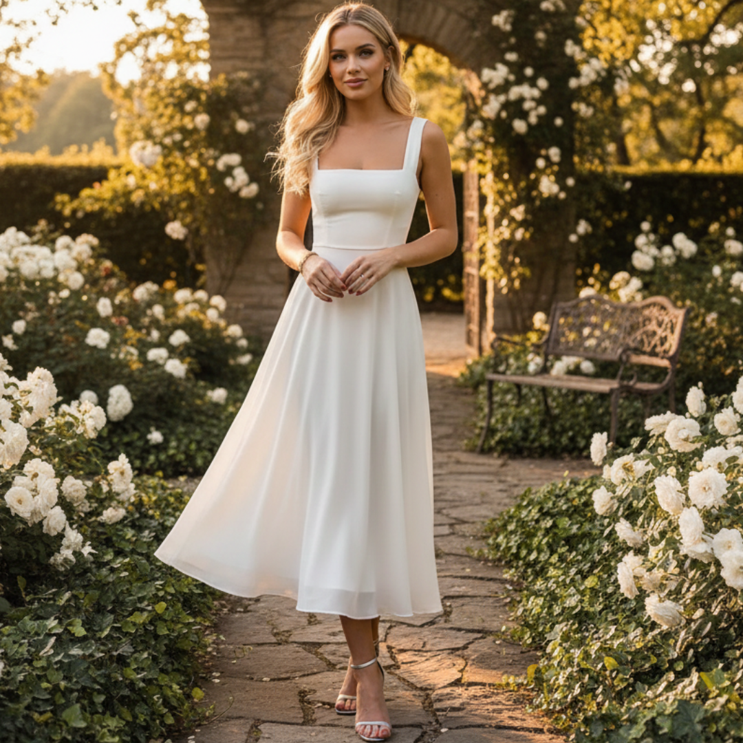 Daniela - Stylish Square Neck Midi Dress