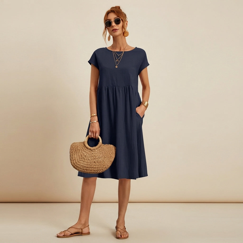 Shamzi - Sleek Round-Neck Midi Dress