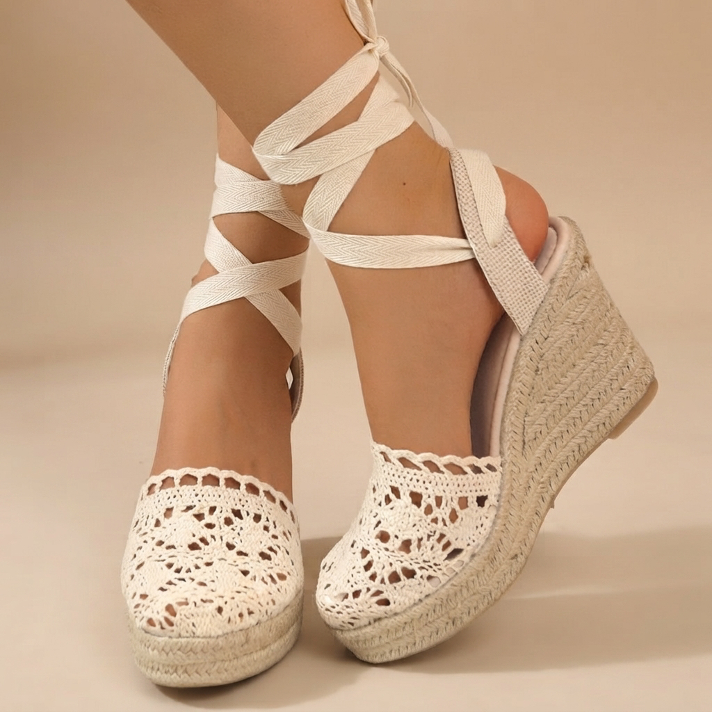 Jeanede - Chic Wedge Heeled Lace-Up Sandals