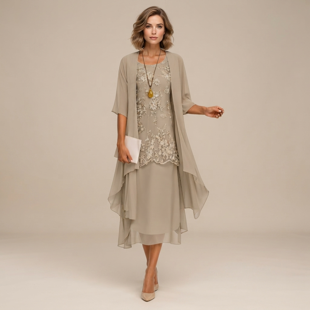 Krystal - Stylish Two-Piece Midi Dress