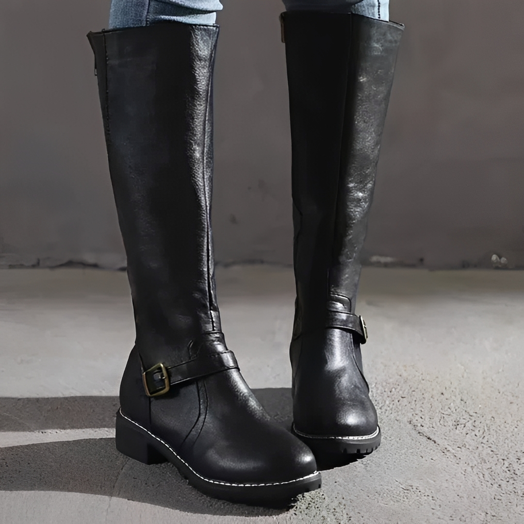 Joisha - Elegant Zippered Buckle Boots