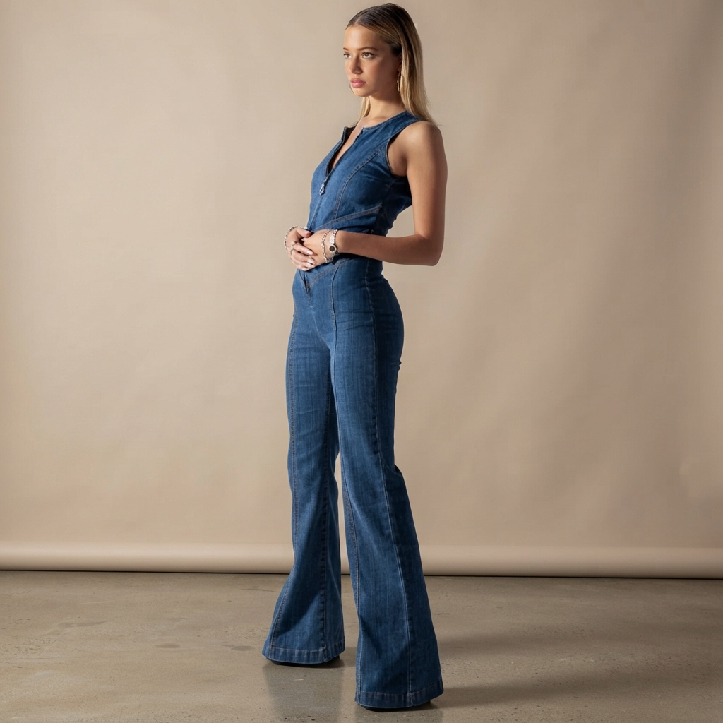 Rebecca - Retro Style Zippered Jumpsuit