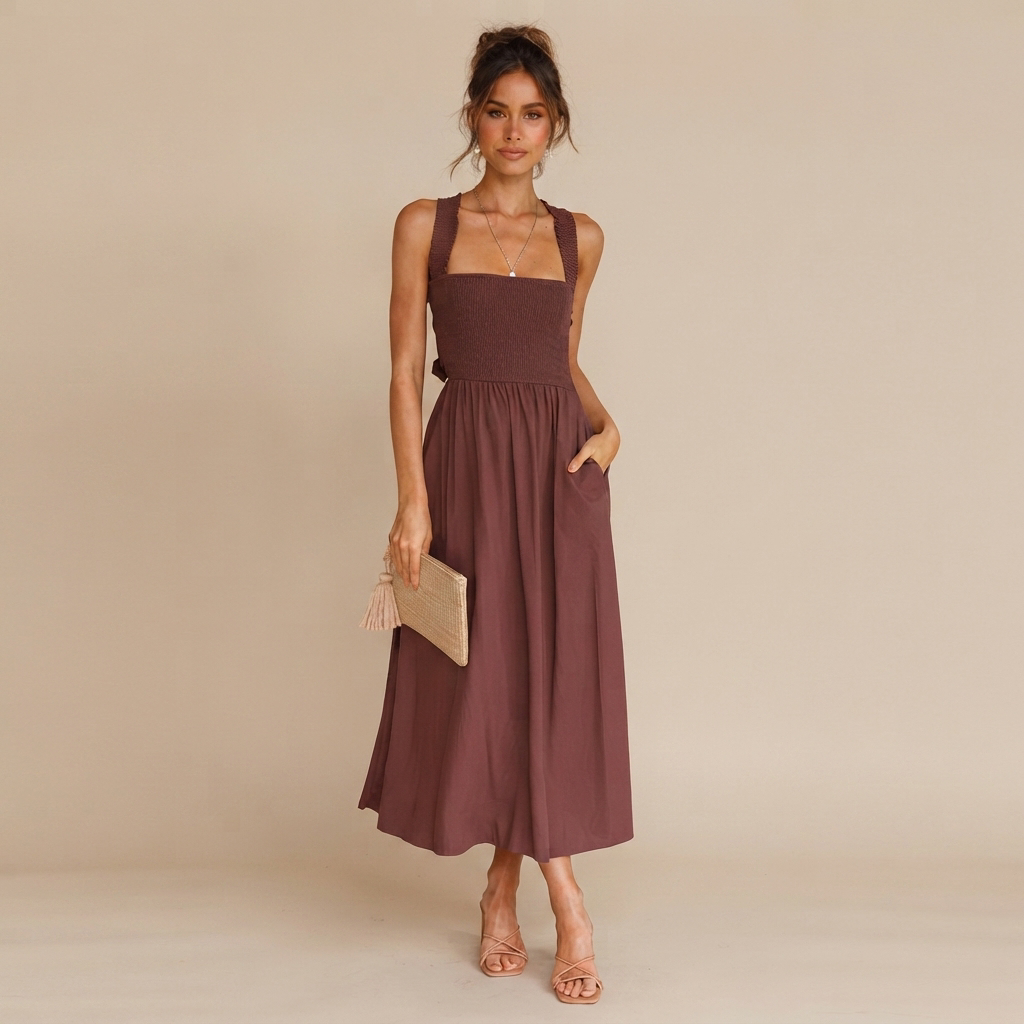 Lena - Sophisticated Square Neck Midi Dress