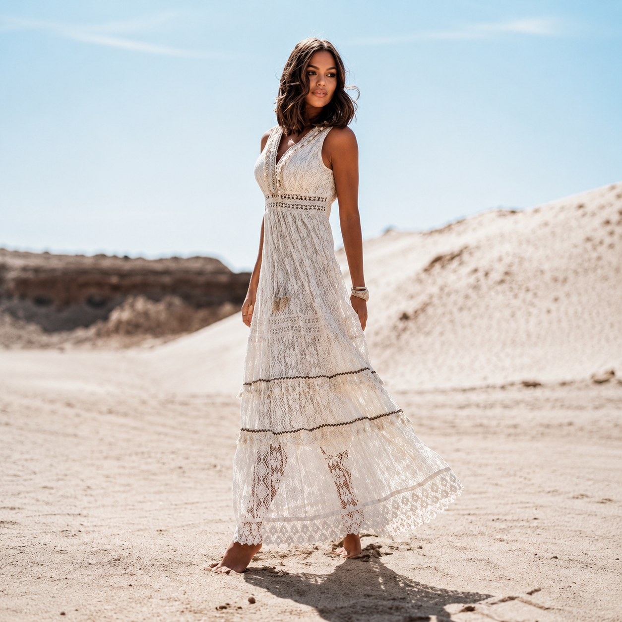Flossie - Stylish V-Neck High Waist Long Dress