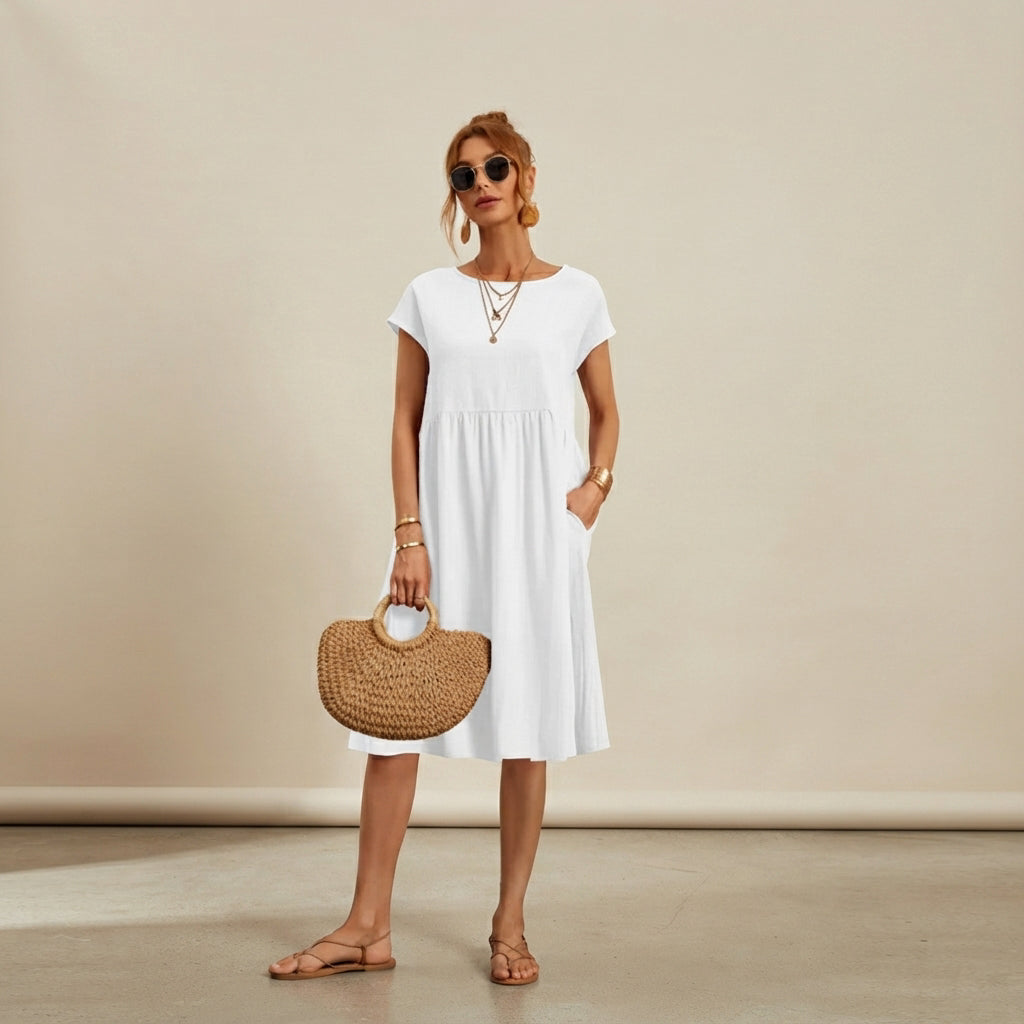 Shamzi - Sleek Round-Neck Midi Dress