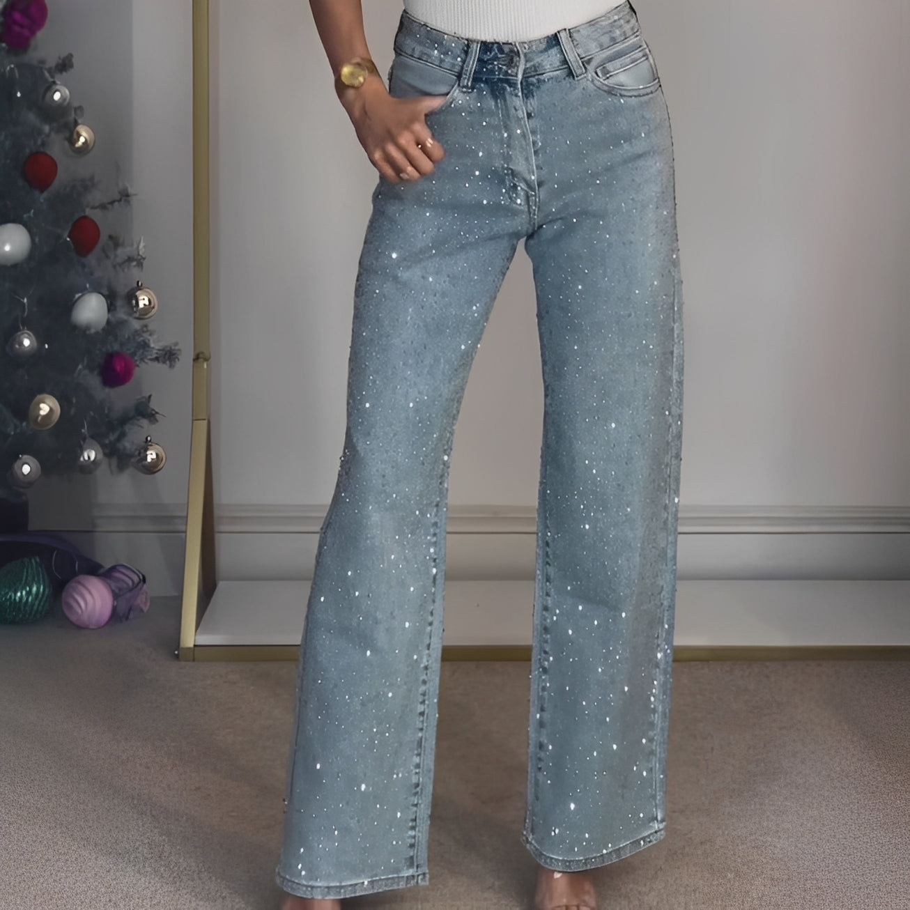 Sandra - Stylish Glittery High Waist Pants