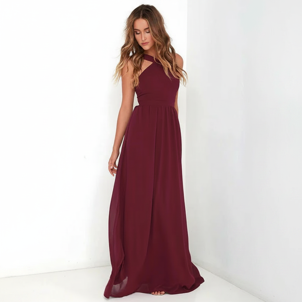 Suzanne - Fashionable Cross-Neck Maxi Dress