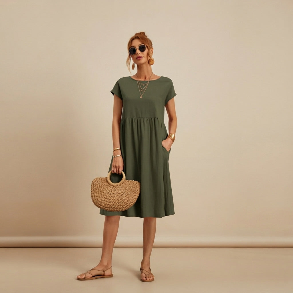 Shamzi - Sleek Round-Neck Midi Dress