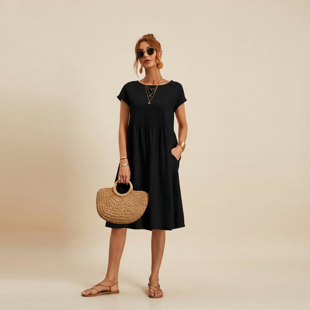 Shamzi - Sleek Round-Neck Midi Dress