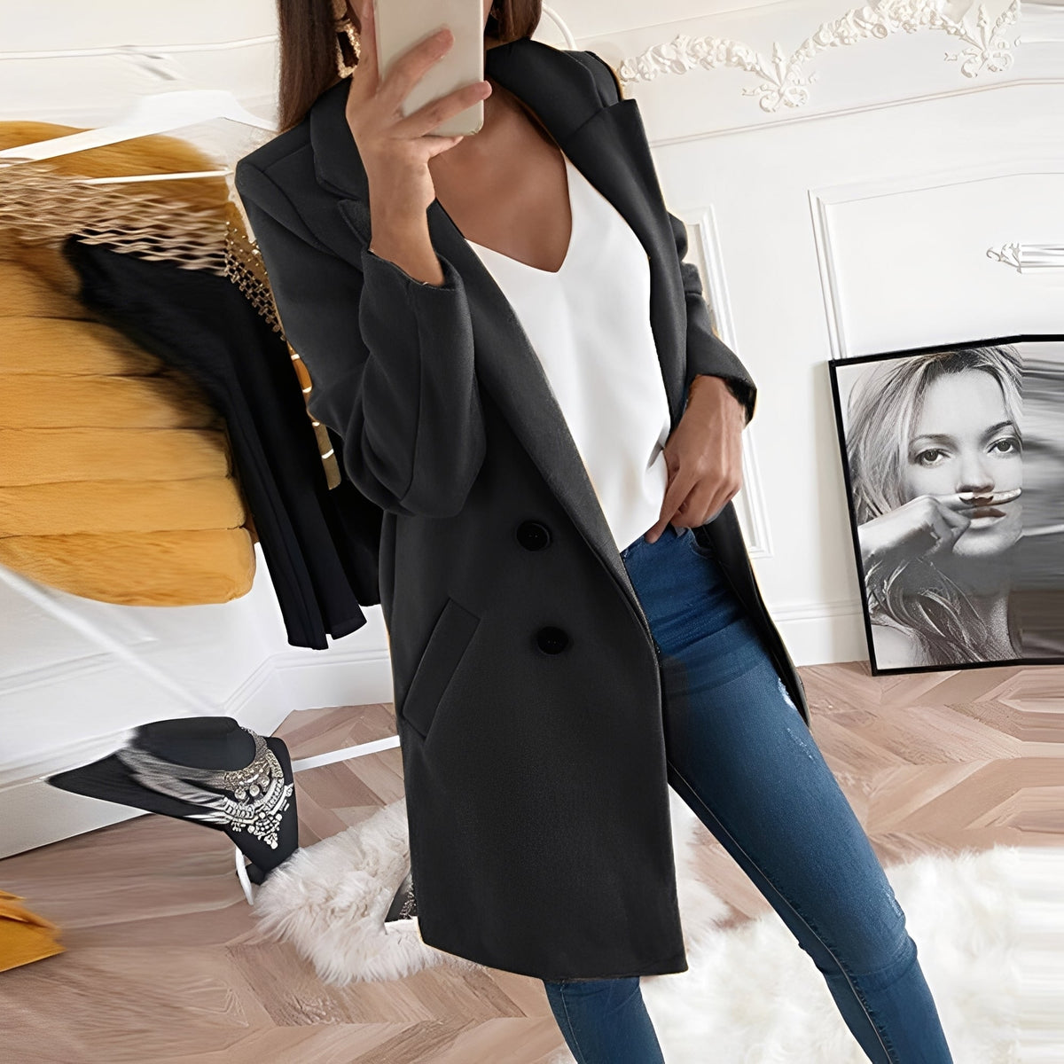 Chantal - Chic Long Winter Coat for Women
