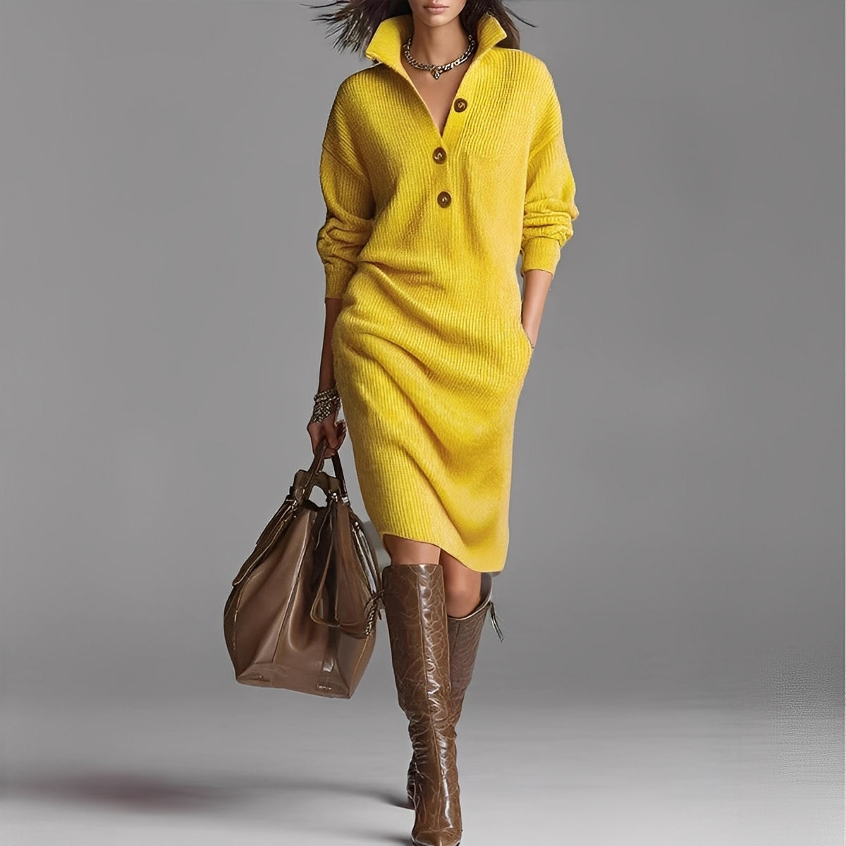 Camryn - Long-sleeve women's dress with buttons and collar