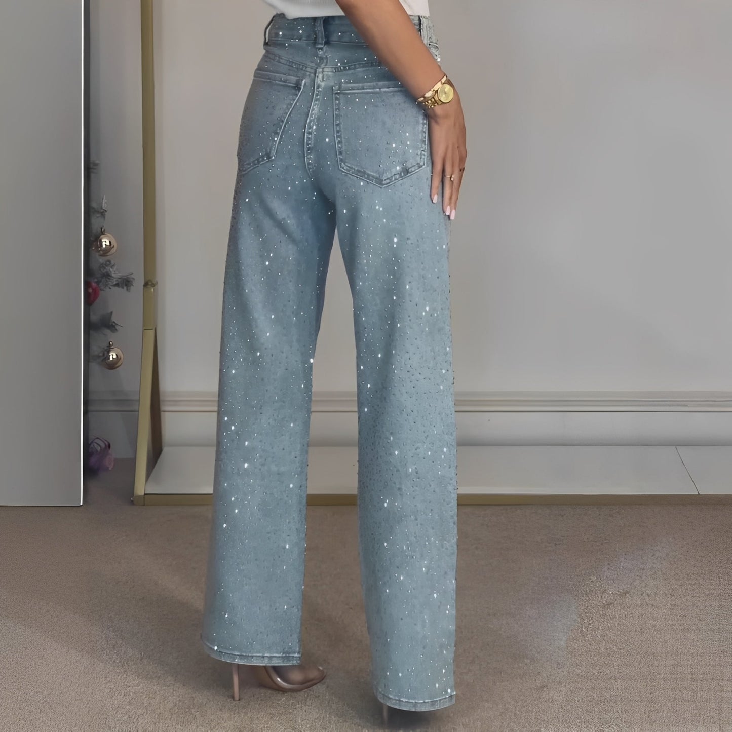 Sandra - Stylish Glittery High Waist Pants