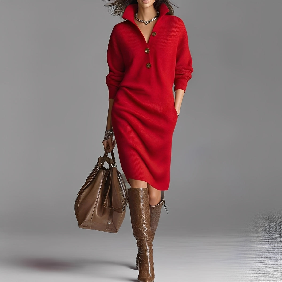 Camryn - Long-sleeve women's dress with buttons and collar