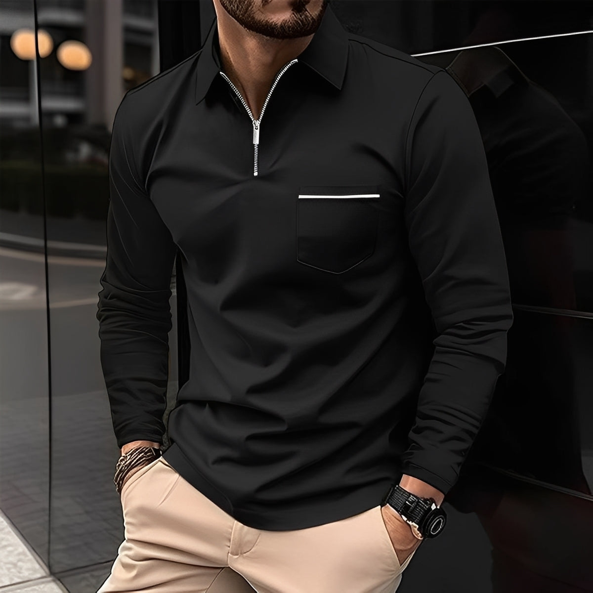Florent - Stylish Long-Sleeved Polo Shirt