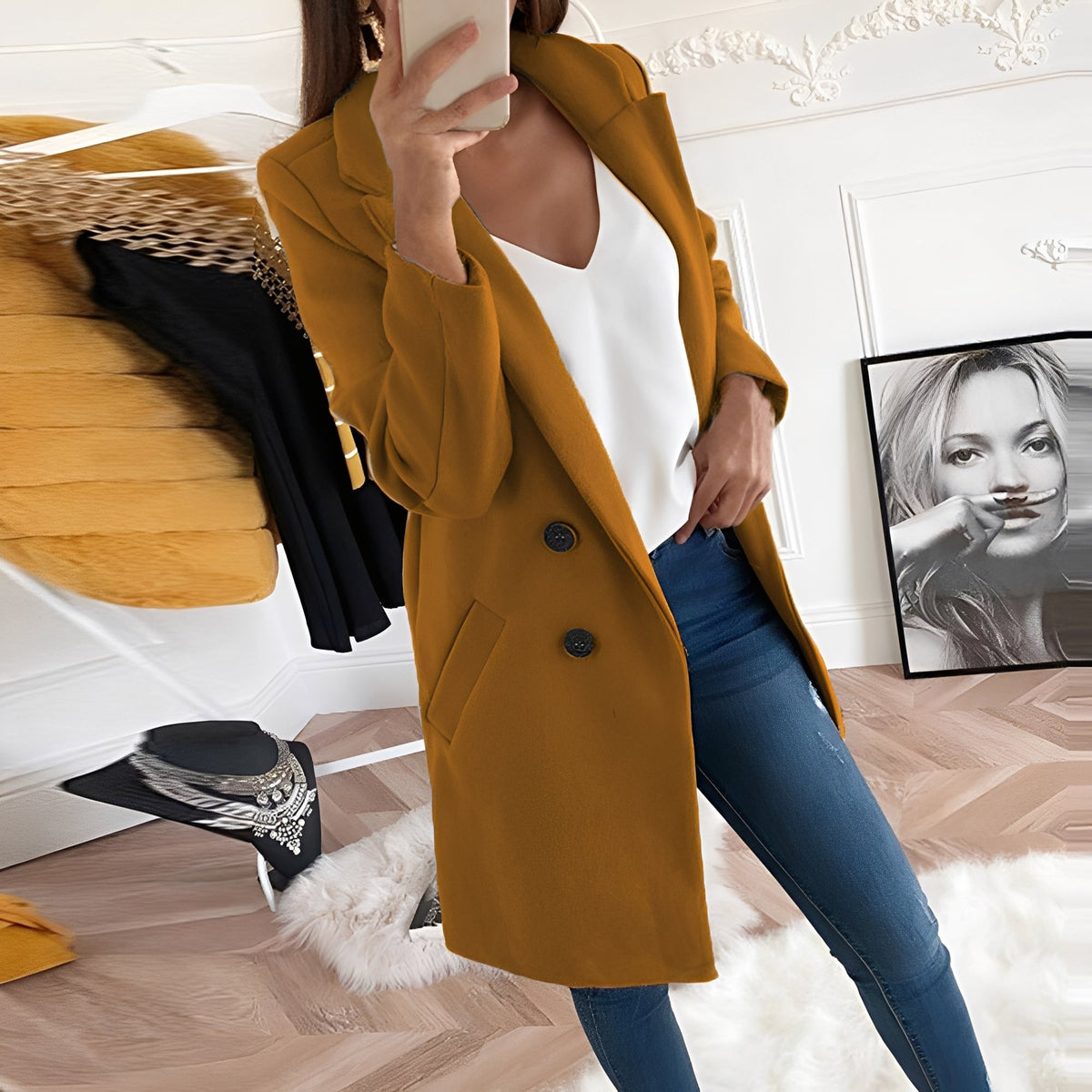 Chantal - Chic Long Winter Coat for Women