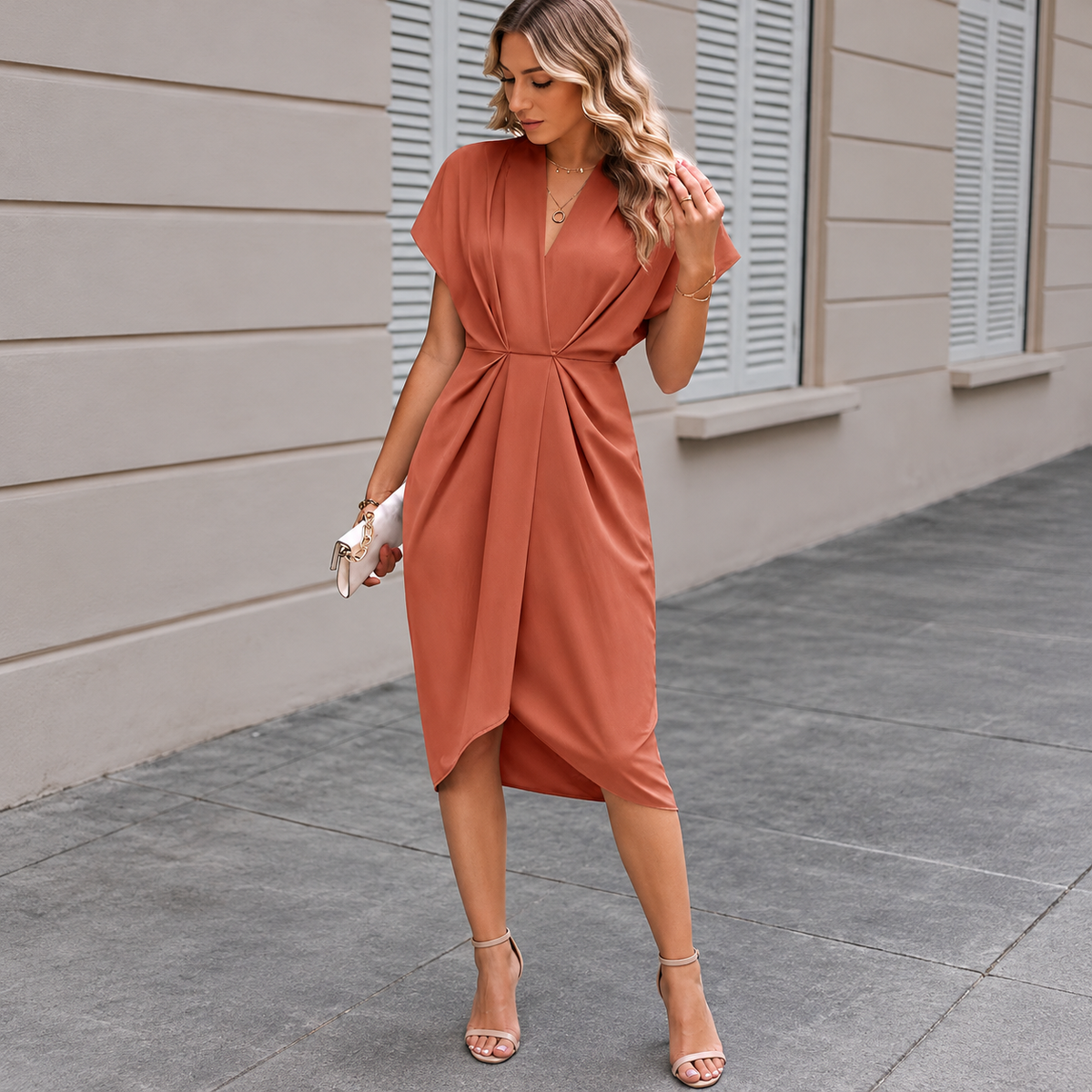 Kaye – Midi Length Cape Dress