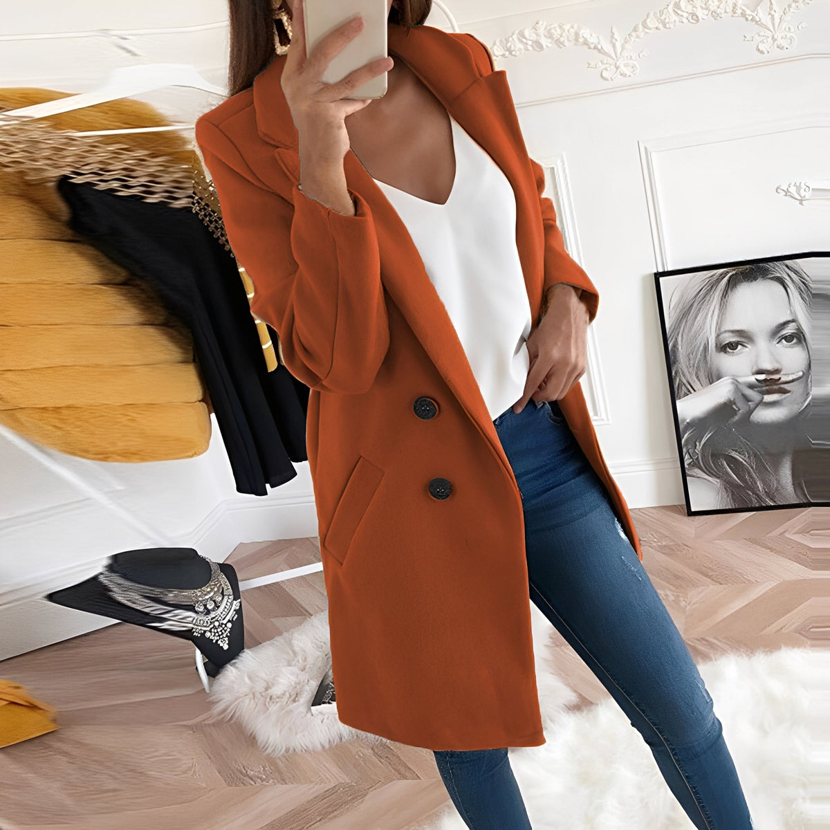 Chantal - Chic Long Winter Coat for Women