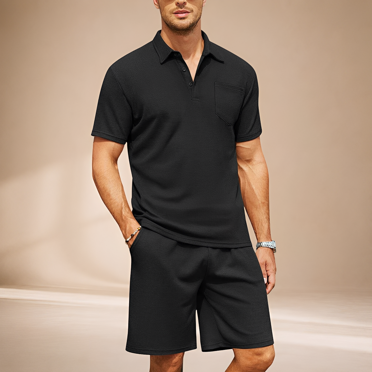 Barry - Casual Waffle Polo Set