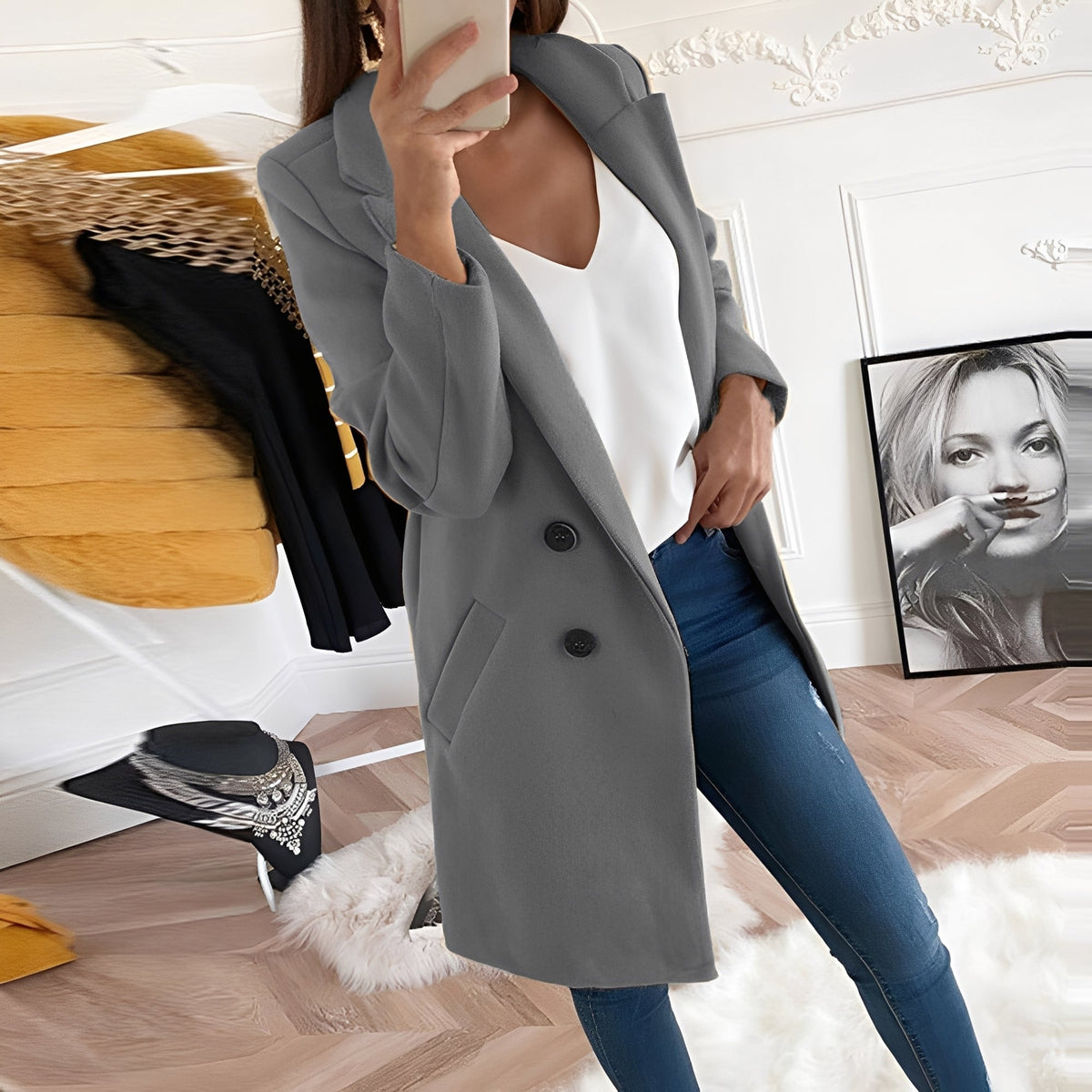 Chantal - Chic Long Winter Coat for Women