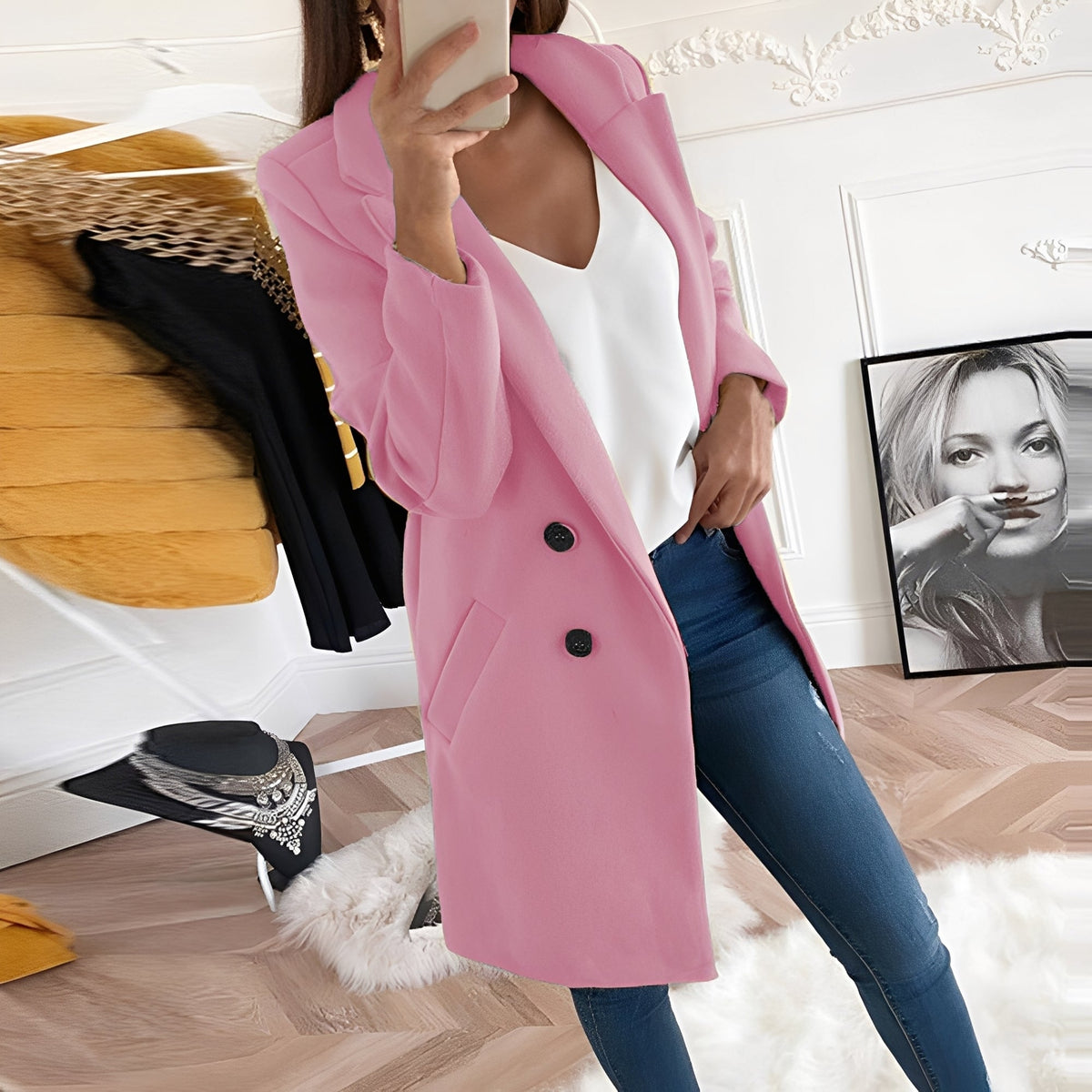 Chantal - Chic Long Winter Coat for Women