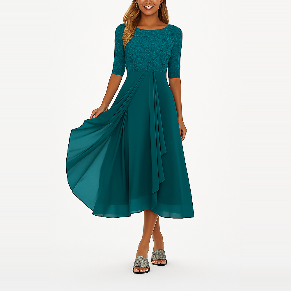 Ximena - Elegant Women's Dress with Lace to the Knee