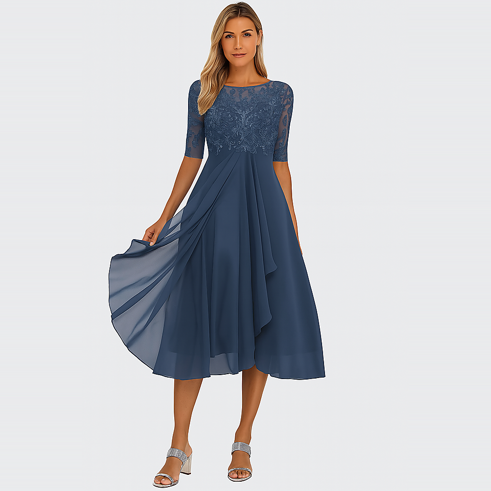 Ximena - Elegant Women's Dress with Lace to the Knee