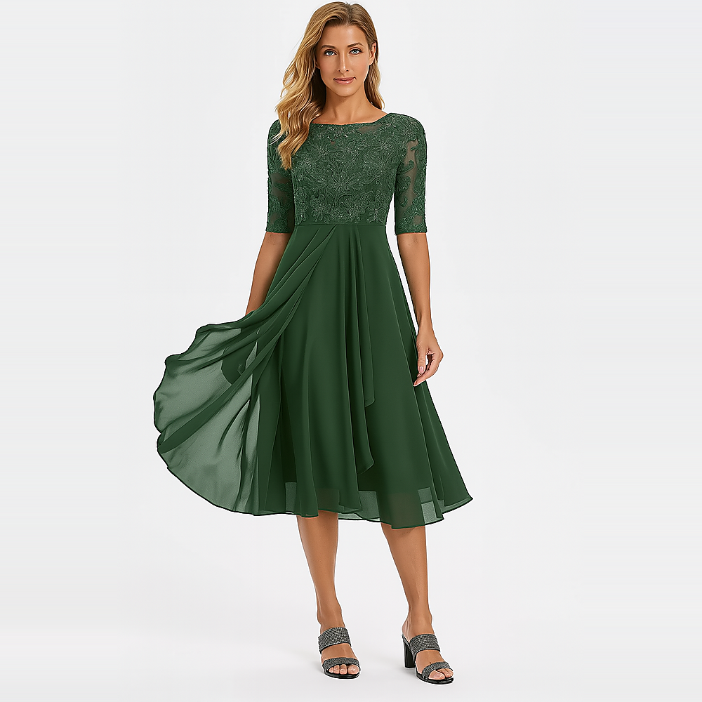 Ximena - Elegant Women's Dress with Lace to the Knee