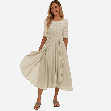 Ximena - Elegant Women's Dress with Lace to the Knee