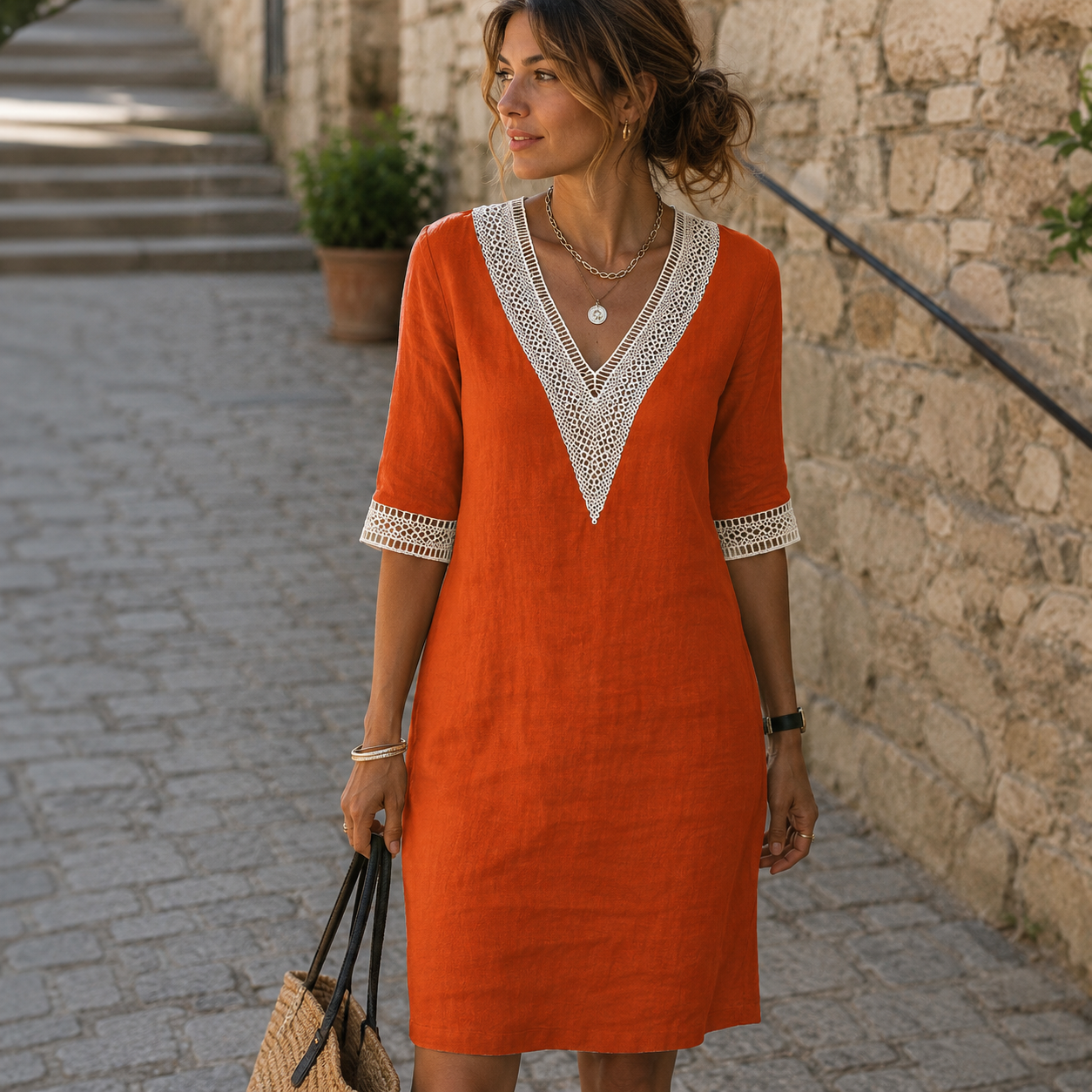 Arianne - Stylish Crochet Dress with V-Neck for Women