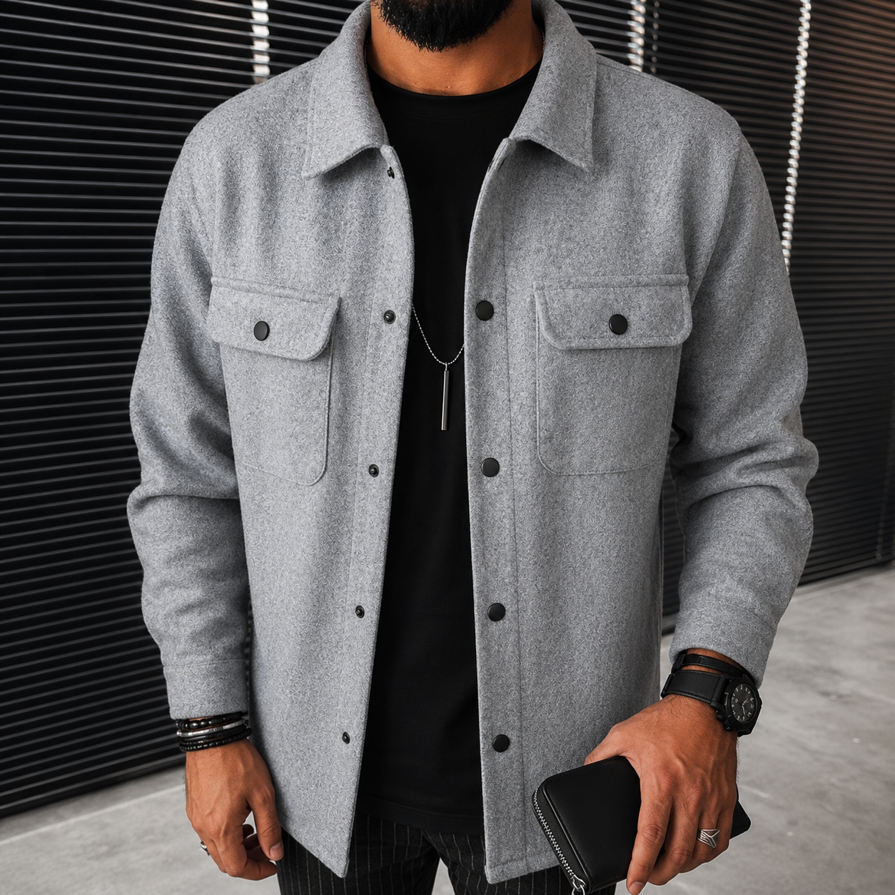 Finn - Casual men's overshirt with button placket