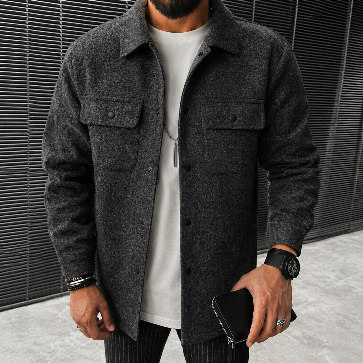 Finn - Casual men's overshirt with button placket