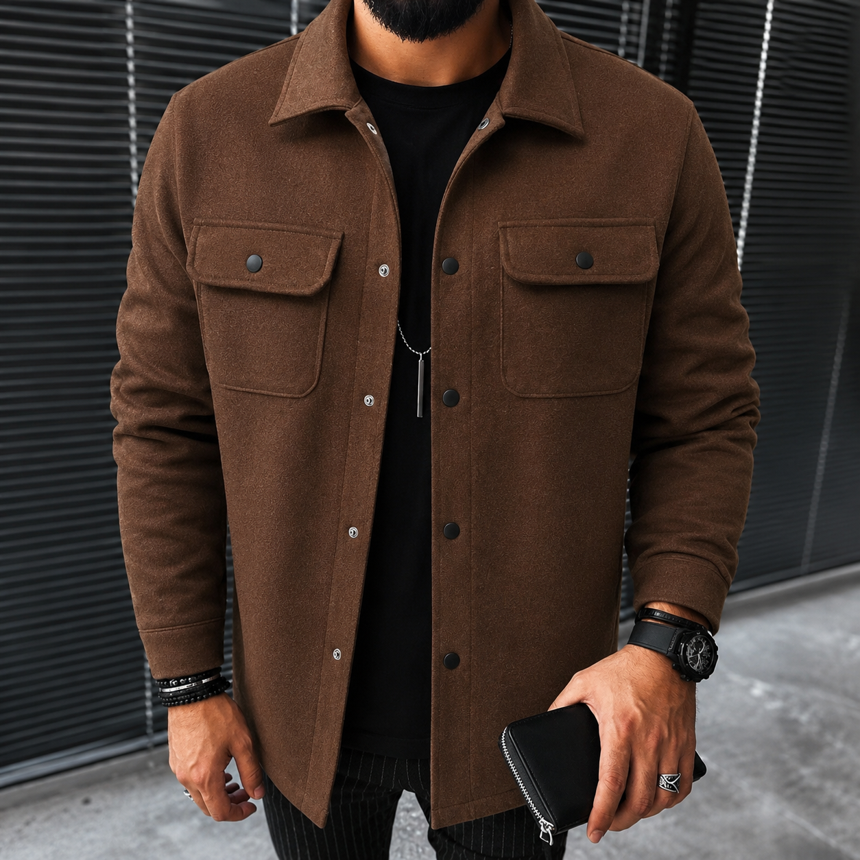 Finn - Casual men's overshirt with button placket